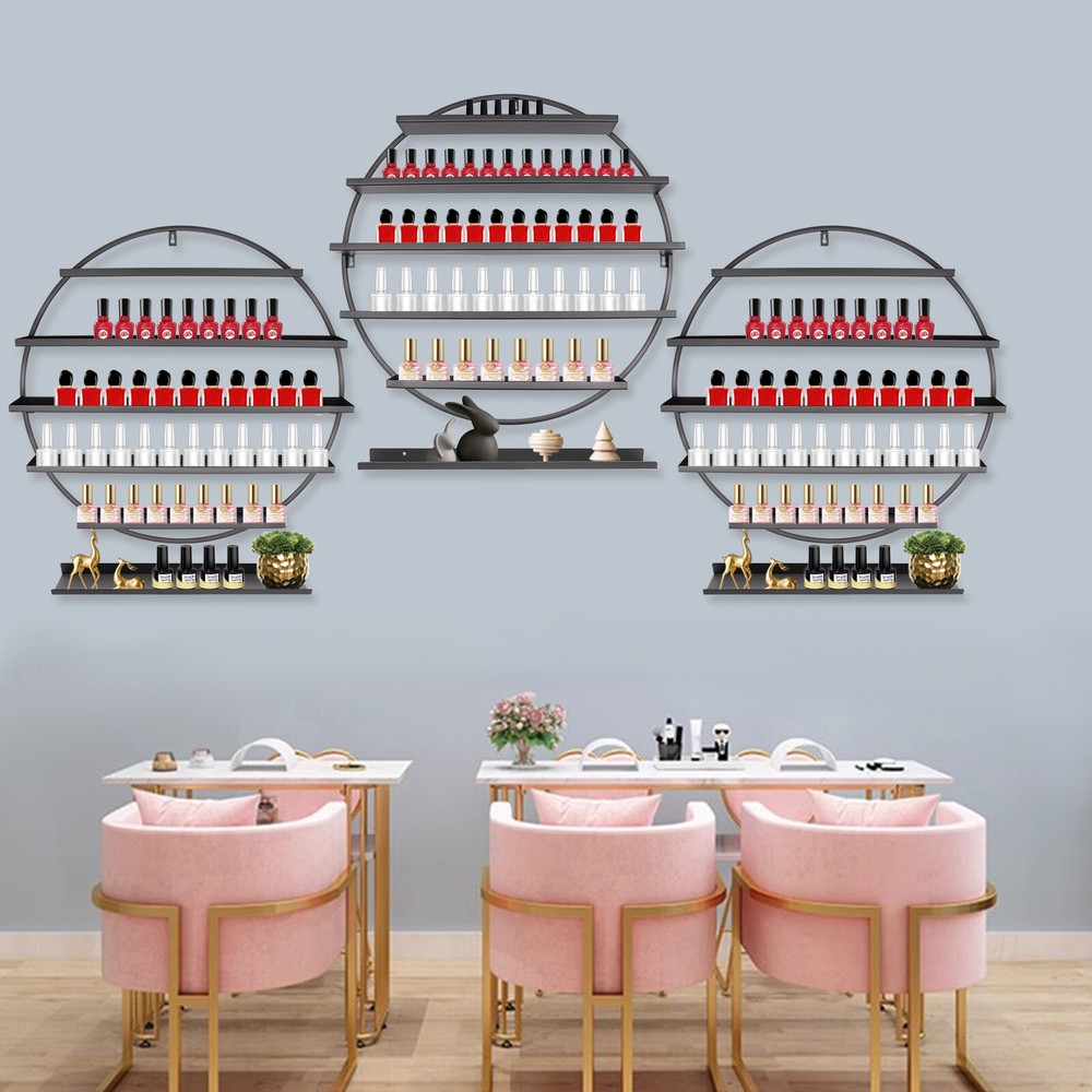 Black Wall Mounted Round Shape Nail Polish Storage Rack, Holder Display Stand