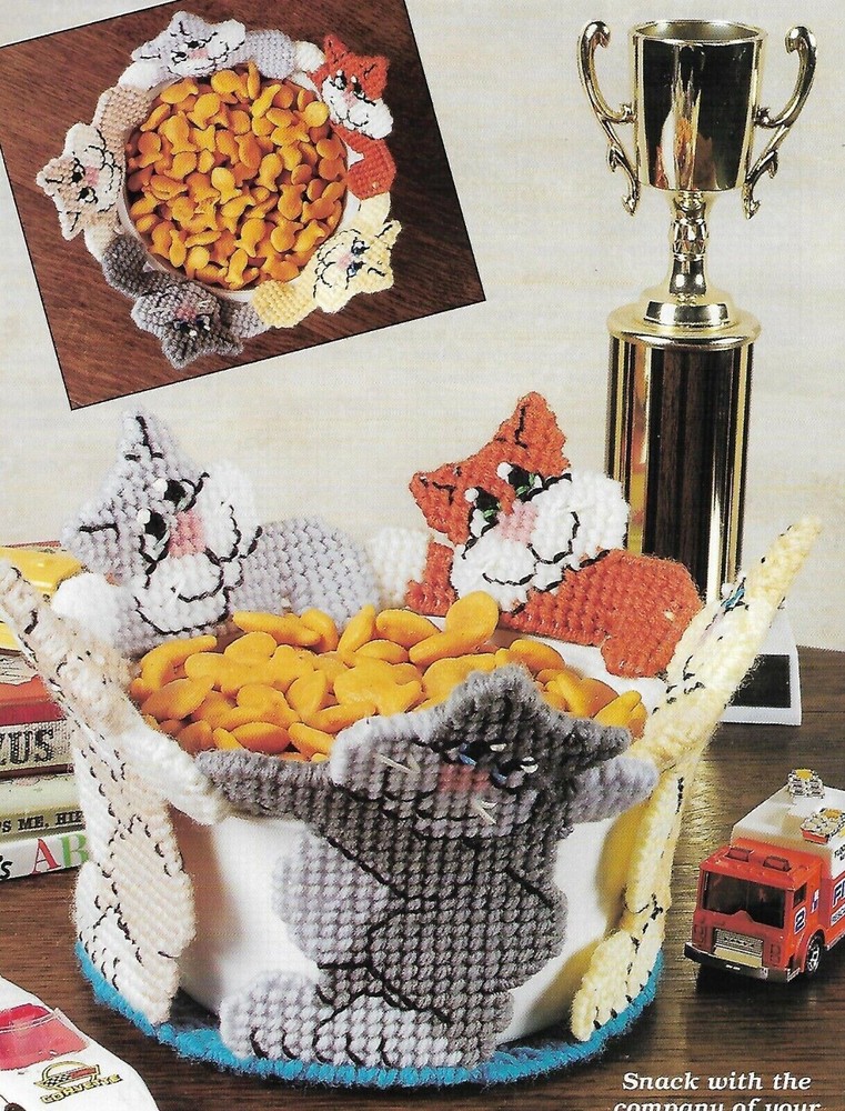 Feline Frenzy Snack Bowl plastic canvas PATTERN INSTRUCTIONS