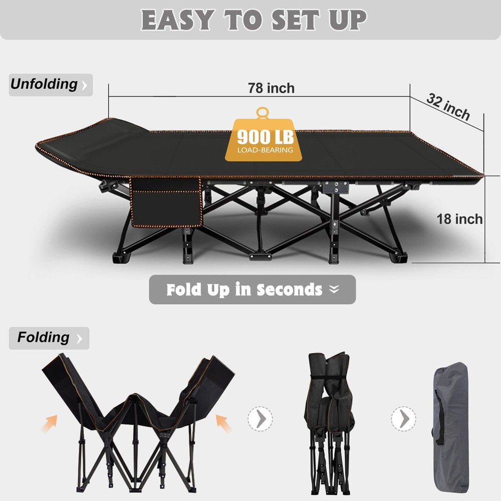 Oversized Folding Bed Cot with Mattress, Portable Camping Cot with Carry Bag