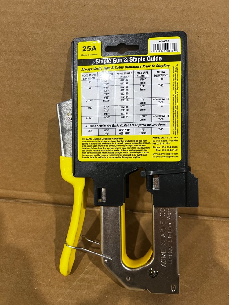 Acme 25A Cable Stapler, Bottom-Load, 1/4" Crown