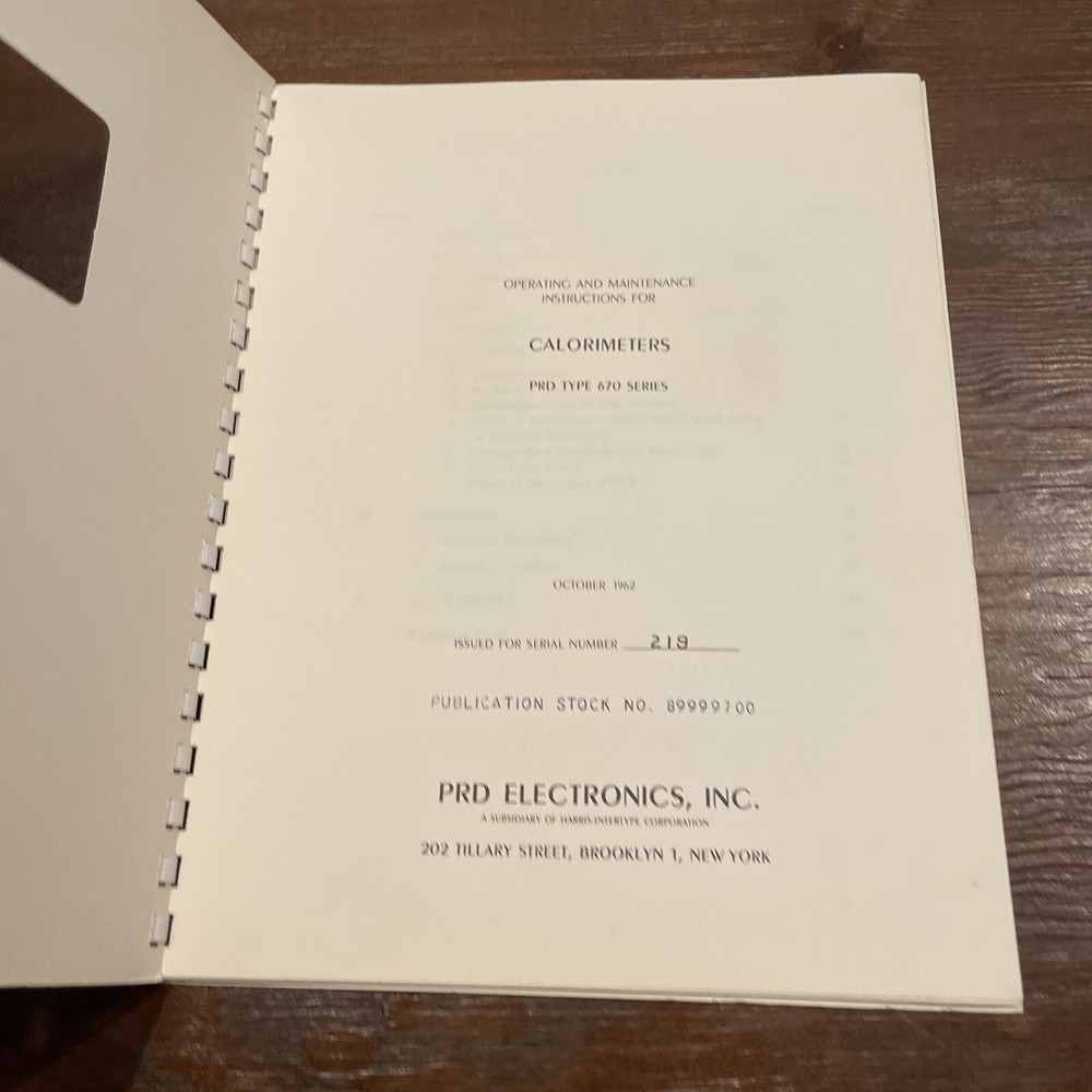 PRD Electronics Type 670 Series Calorimeters Operating Instructions 1962