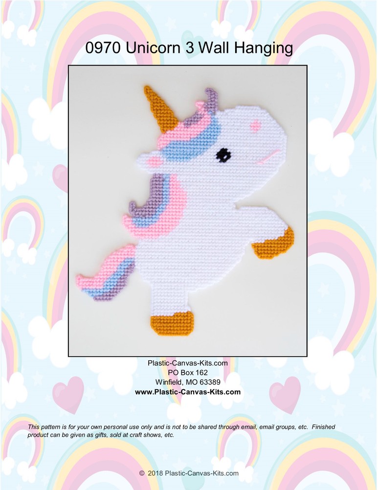 Unicorn 3 Wall Hanging-Plastic Canvas Pattern or Kit