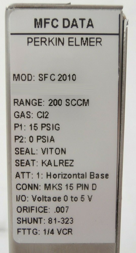 Perkin-Elmer SFC 2010 Mass Flow Controller MFC DNA 200 SCCM Cl2 Working Spare