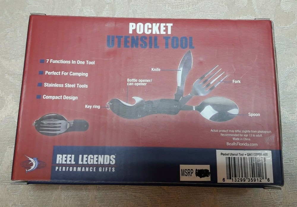 Reel Legends 7 Functions In One Tool Pocket Utensil Multi-Tool - Red - New