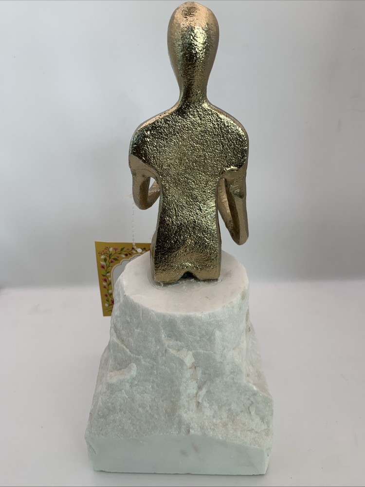 Modern Abstract Reading Figurine – Gold Finish on White Marble Base