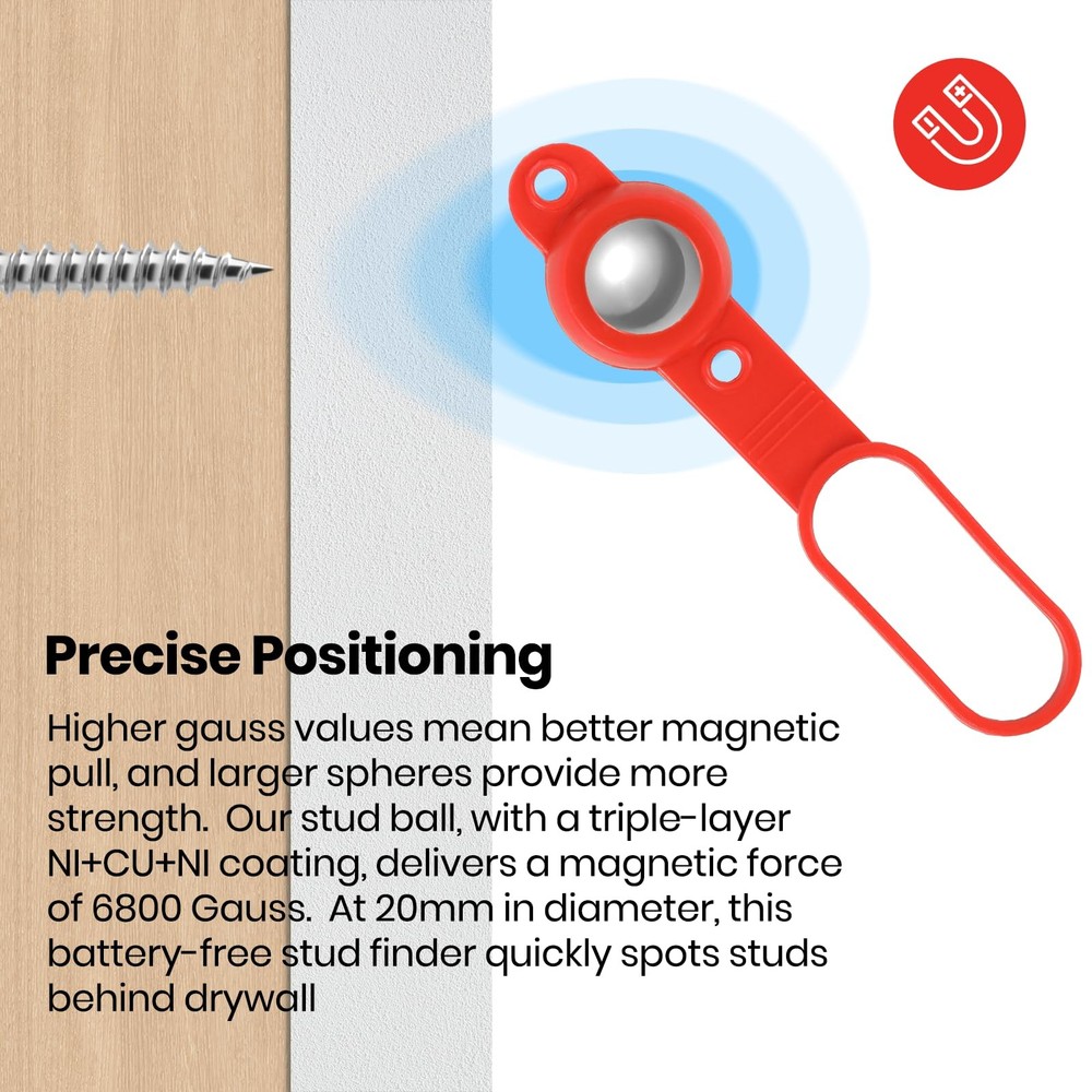 (2-Pack) Magnetic Stud Finder - 27 lbs of Pull Power Stud Ball, Detects Nails...
