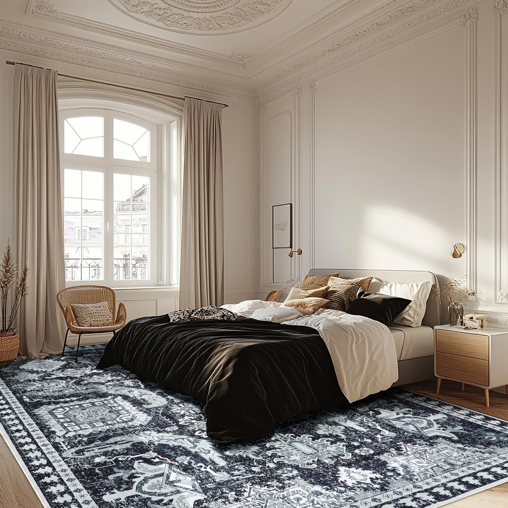 LAISE 8x10 ft Washable Area Rug, 8' x 10' (Rectangular), Black and White