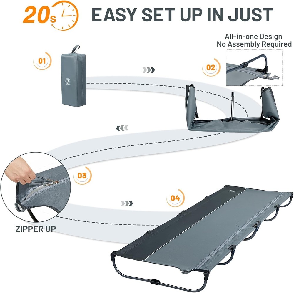 TIMBER RIDGE 20-Second Quick Set-Up Camping Cot, Lightweight Aluminum Folding Co