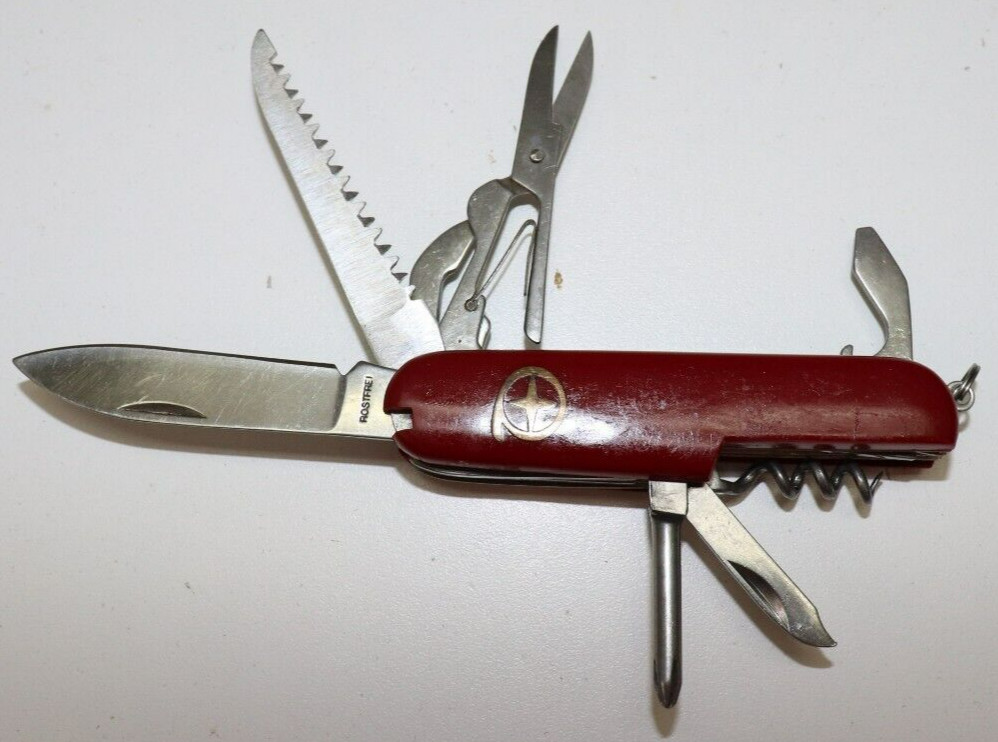 Rostfrei Pocket multitool red plastic handles gold mark E633
