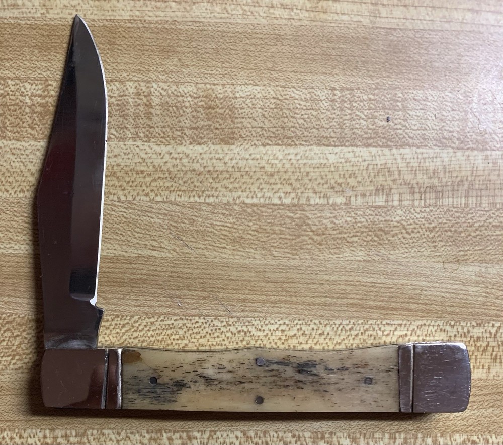 Folding Hunter Large Clasp Knife Muzzleloader Patch Hunting Knife Natural Bone