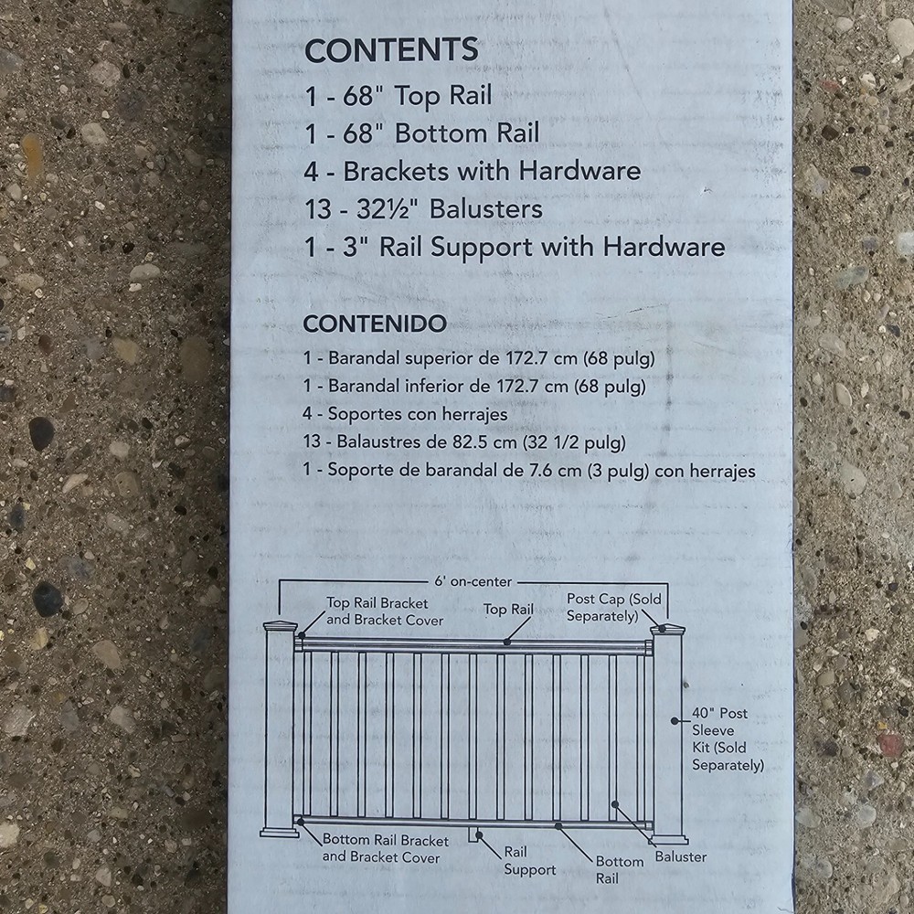 NIB: Nice 6' long White Composite Deck RAILING KIT (Posts Not Included)