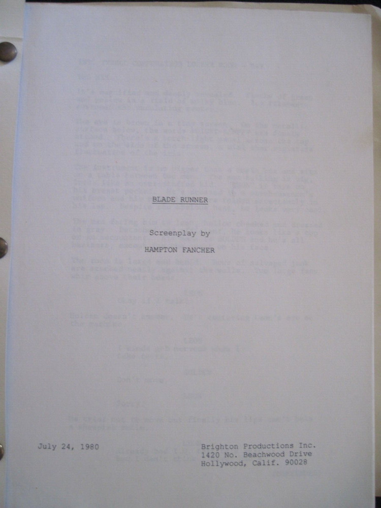 ORIGINAL SCRIPT for BLADE RUNNER - RIDLEY SCOTT, HARRISON FORD SCI-FI FILM