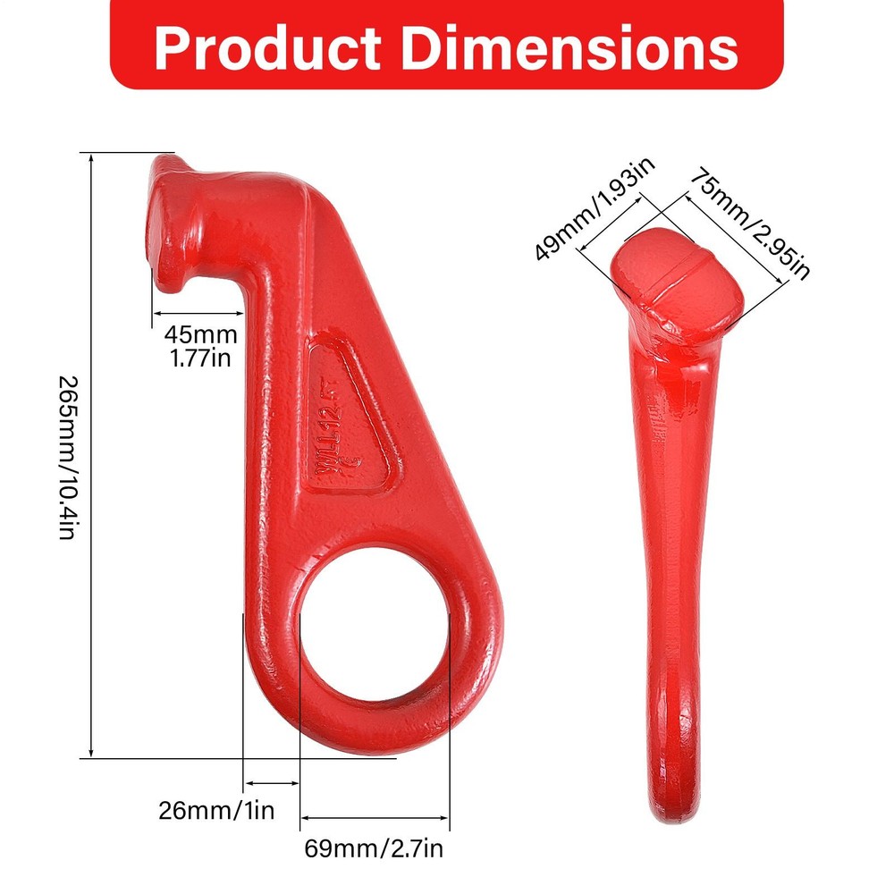 Shipping Container Lifting Hooks, 12.5T Working Load Limit, Left & Right 45°