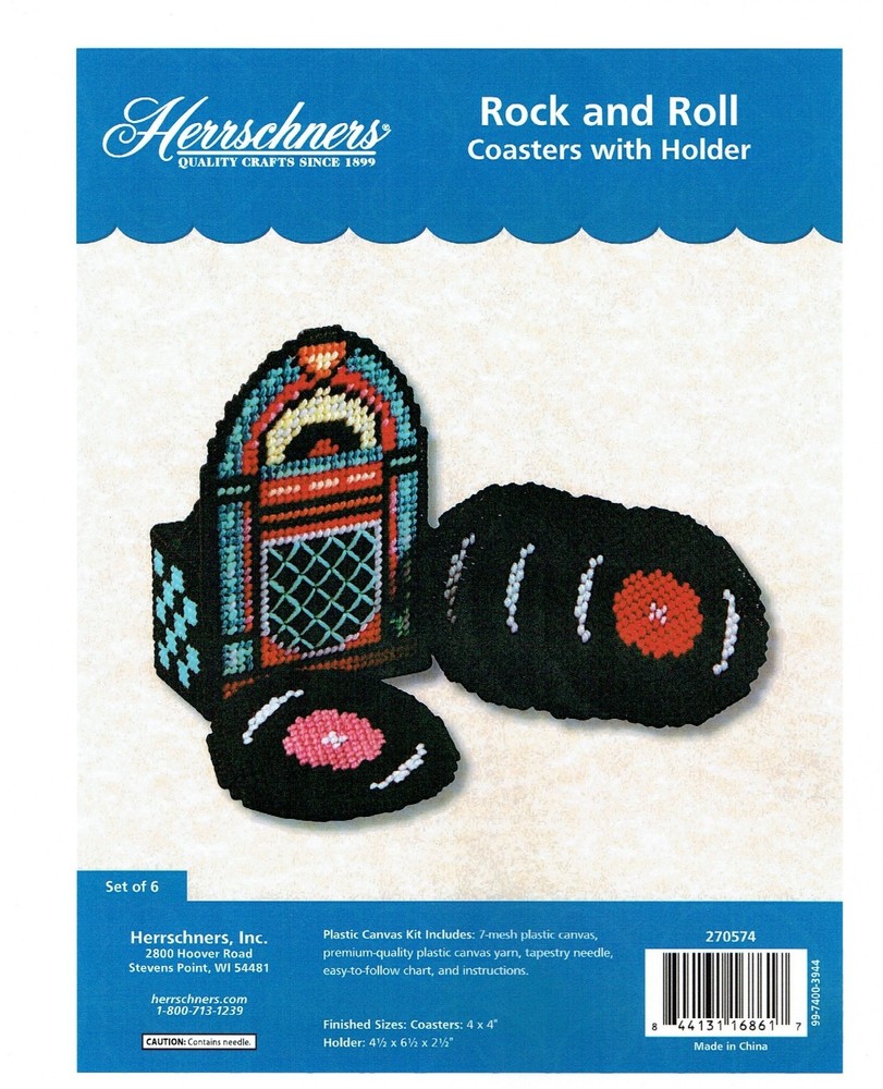 ROCK & ROLL COASTERS & HOLDER  7ct plastic canvas  PATTERN  (#TF0482)