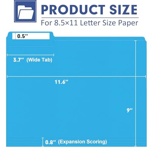 File Folder, 170 Pack Colored File Folder, 1/3 Cut Tabs, Letter Size,