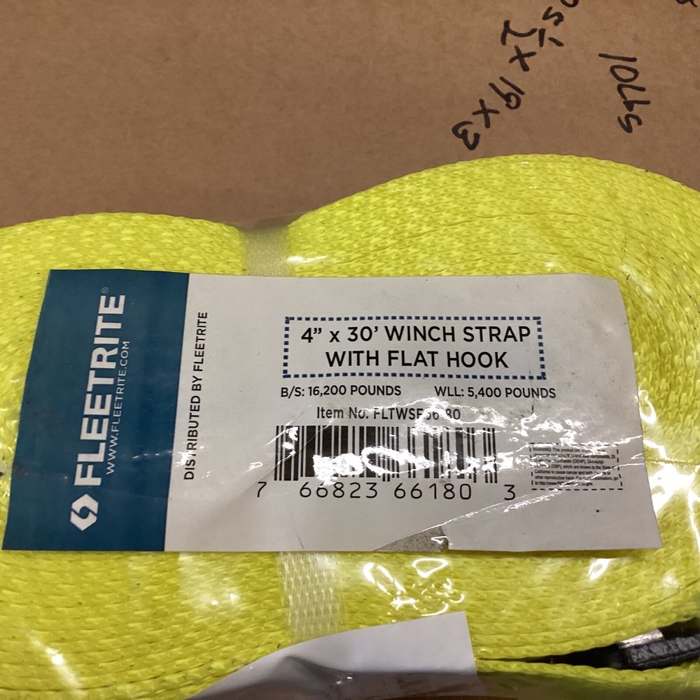 3 NEW FLEETRITE 4" X 30' WINCH STRAPS WITH FLAT HOOKS