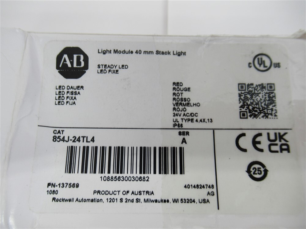 Allen Bradley 854J-24TL4 , 40mm Stack Light Module , RED