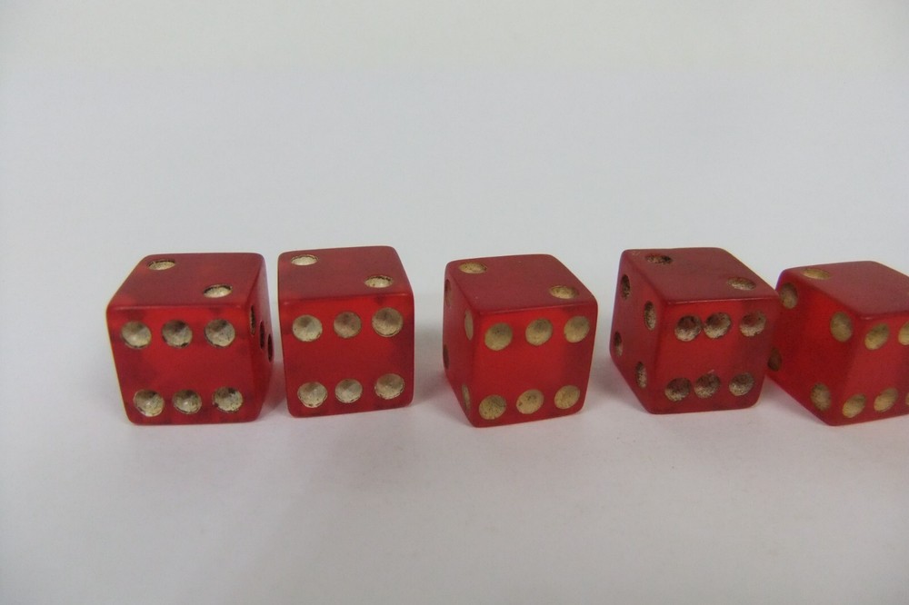 Red Translucent Bakelite Dice with Cheater Dice 1/2”