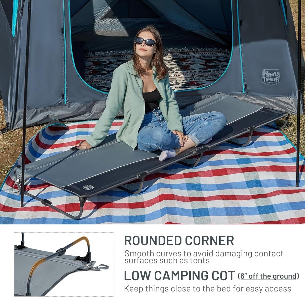 TIMBER RIDGE 20-Second Quick Set-Up Camping Cot, Lightweight Aluminum Folding Co