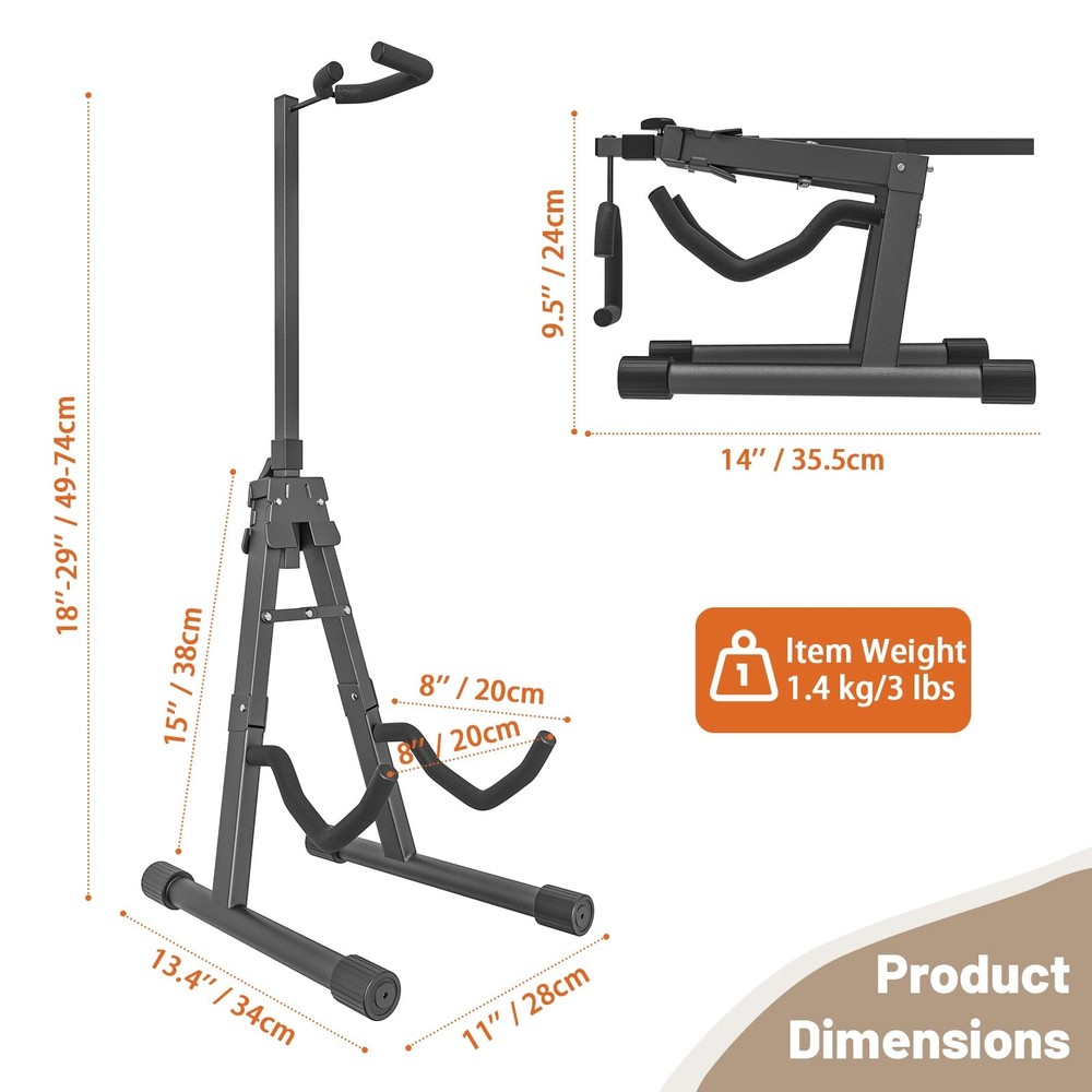 Adjustable Folding Guitar Stand, A-style with Neck Holder, Fully Assembled fo...