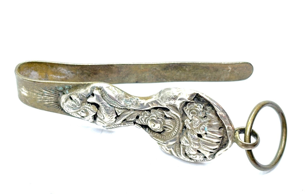 Antique Silver Fronted Repousse Design Chatelaine Clip