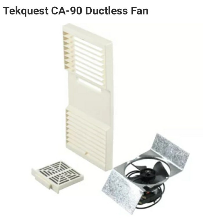 Rush Hampton / TekQuest CA-90 Ductless Exhaust Kit. Fan, Grill, & Filter - WHITE