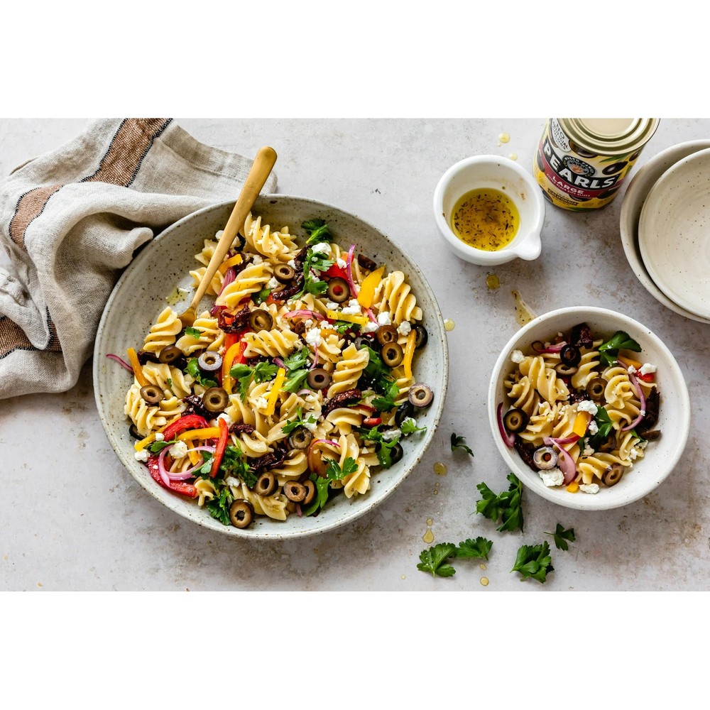 Ripe pitted black olives pantry staple