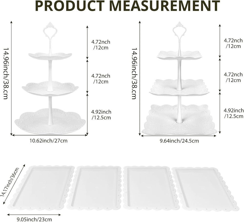 10 Pcs Dessert Table Display Set,3Pcs 3 Tier Cupcake Stand,3Pcs Plastic Wedding