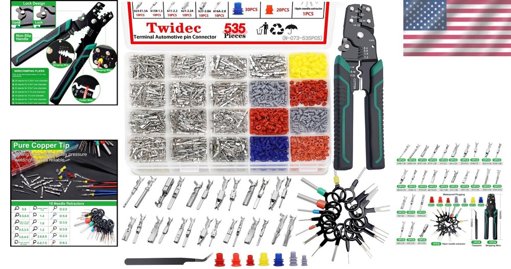Comprehensive 535Pcs Wire Connector Kit with Crimping Tool - 26 Types Included