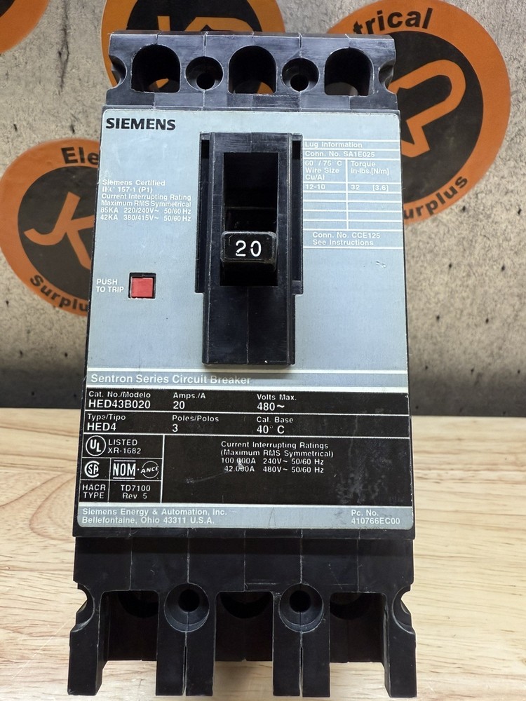 Siemens HED43B020 3 Pole 20 Amp 480v 42k AiC Fully Functional Tested .