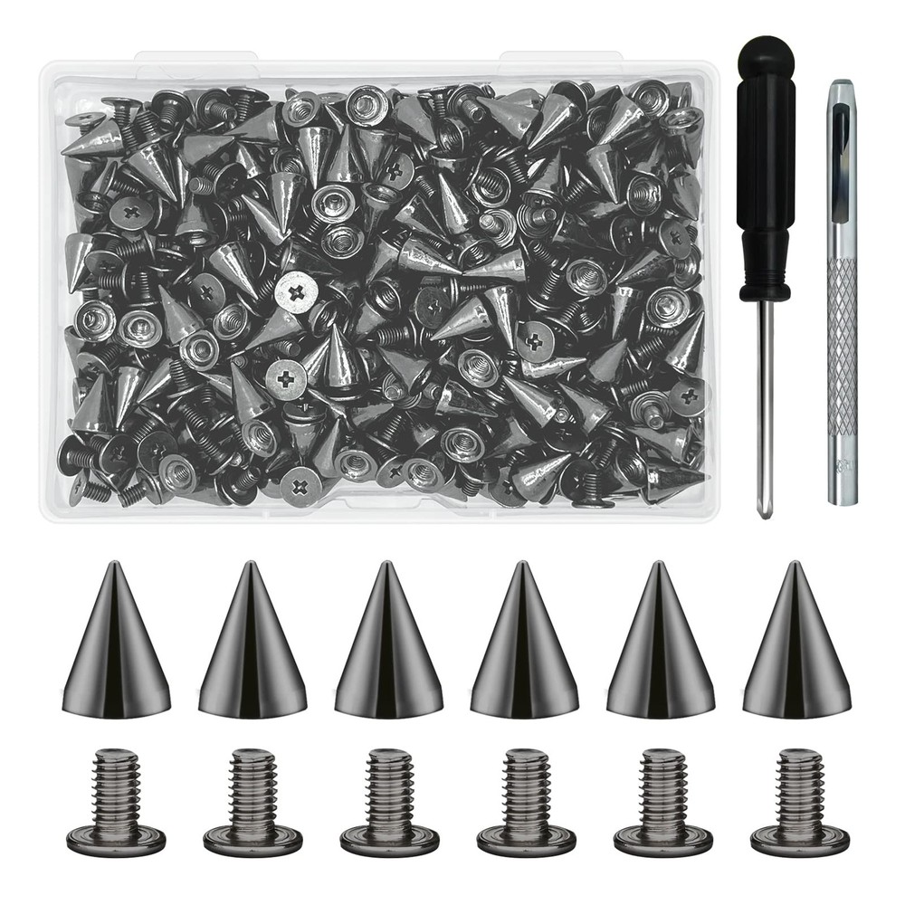 200 Sets 9.5mm Cone Spikes Metal Tree Screwback Studs for Gun