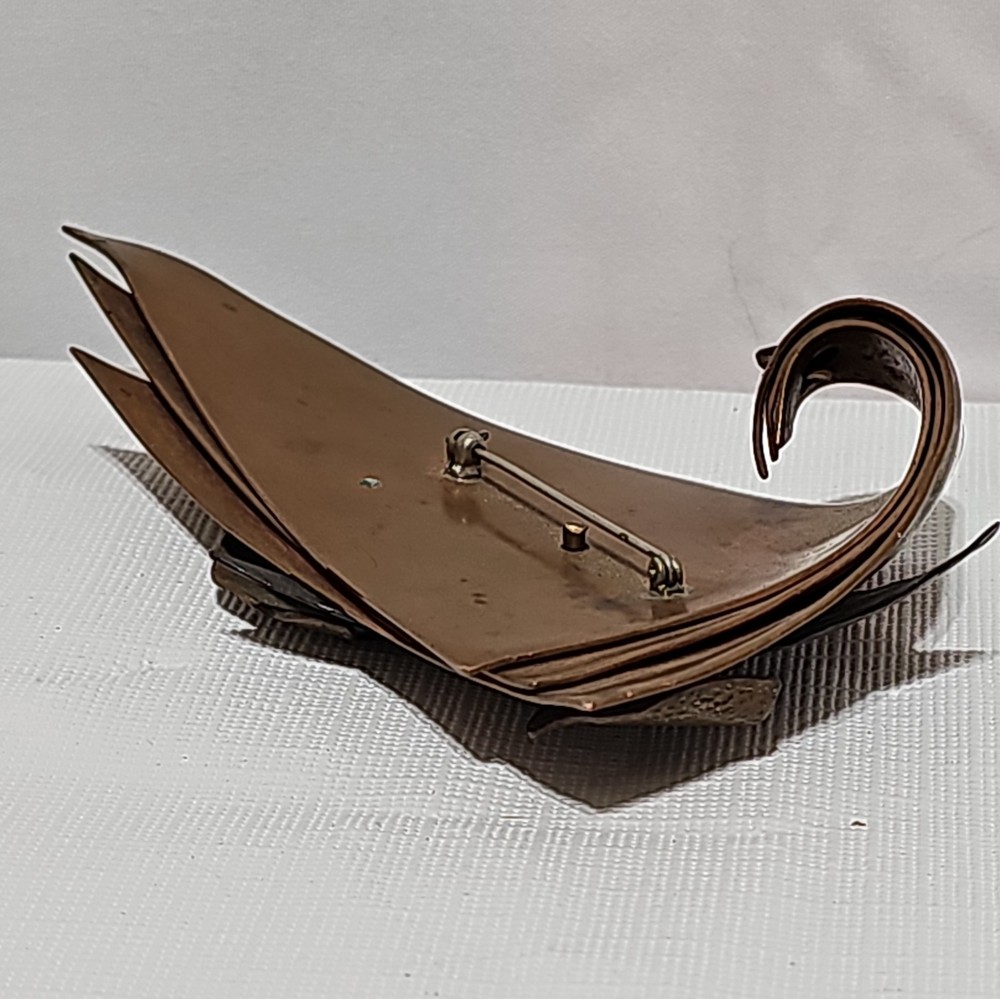 Large MCM Free Form Solid Copper Pin Brooch Rare Unique