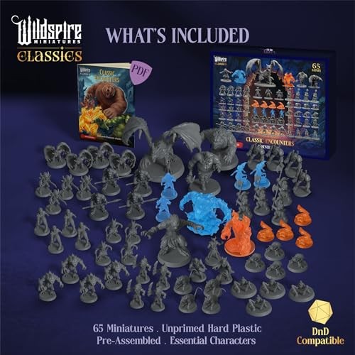 Classic Encounters - Essential Set - 65 Iconic DND Miniatures Bulk Monsters,