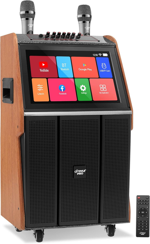 Wireless Karaoke Machine with Touch Screen, Mic, Wheels & Multi-Device Support