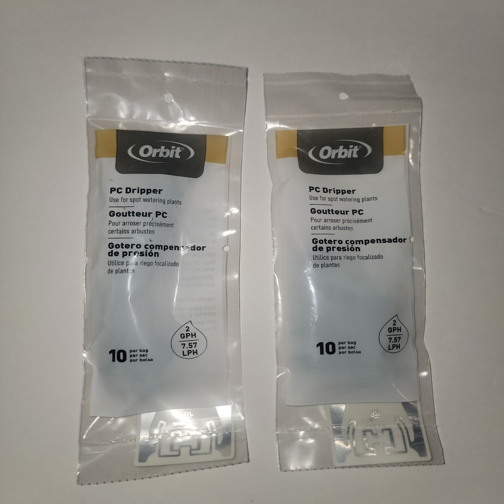 2 pk Orbit 67225 1 Gph Pc Dripper 20 Count packages.