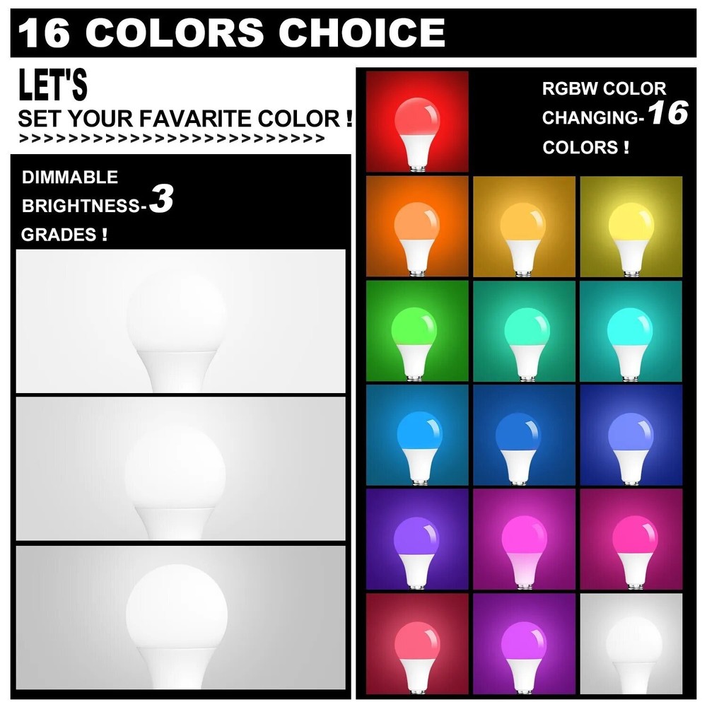 2Pcs E26 RGB RGBW LED Light Bulb Multicolor Changing Magic Lamp w/Remote Control