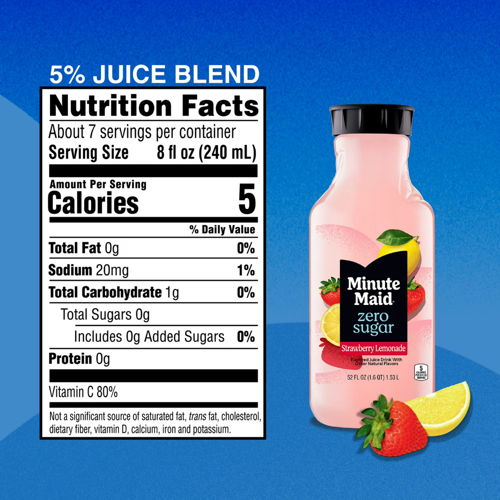 Minute Maid Zero Sugar Strawberry Lemonade Bottle, 52 fl oz(2 Pack)