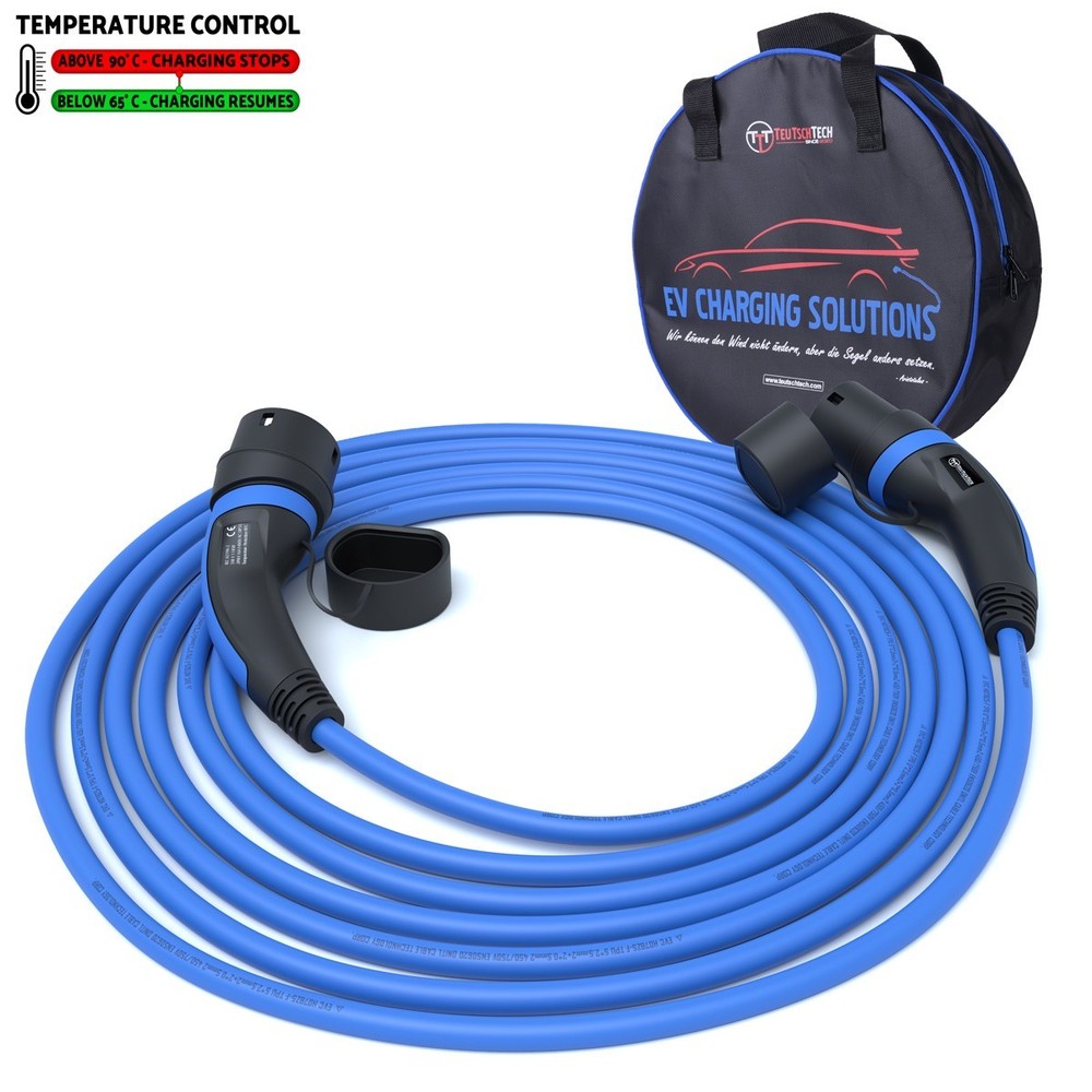 Charging Cable Type2 | 11kW | 7.5m | 16A | Blue | Temperature Monitored | Safe Charging