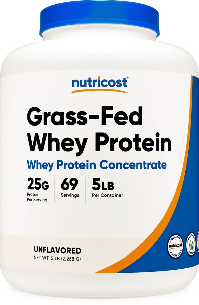 Nutricost Grass-Fed Whey Protein Concentrate (Unflavored) 5LBS