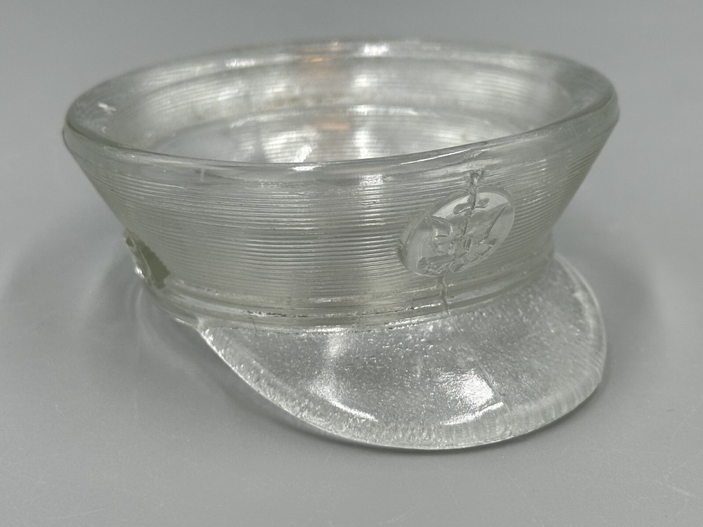 1942 MILITARY HAT Cap GLASS CANDY CONTAINER Vintage E&A 131