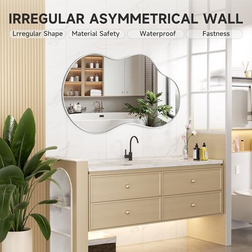 Irregular Wall Mirror - 20"x35" Irregular Abstract Mirror 35"L x 20"W Silver