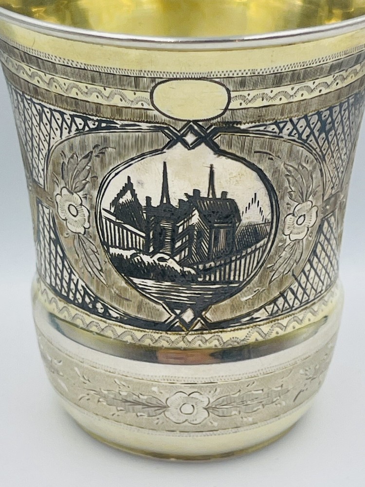 Russian Antique 84 Sterling Silver Niello Cup