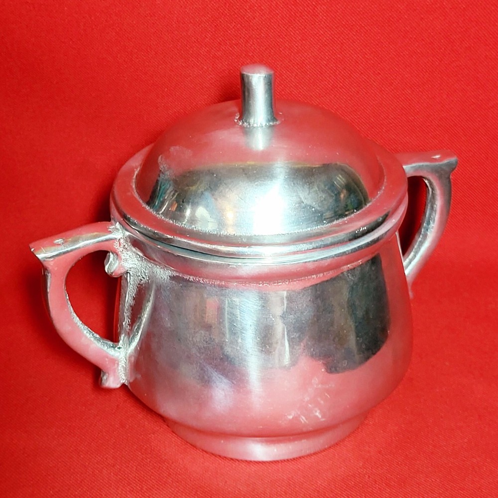 Vintage Heavy Thick Silver Plated Sugar Bowl with Lid Double Handled