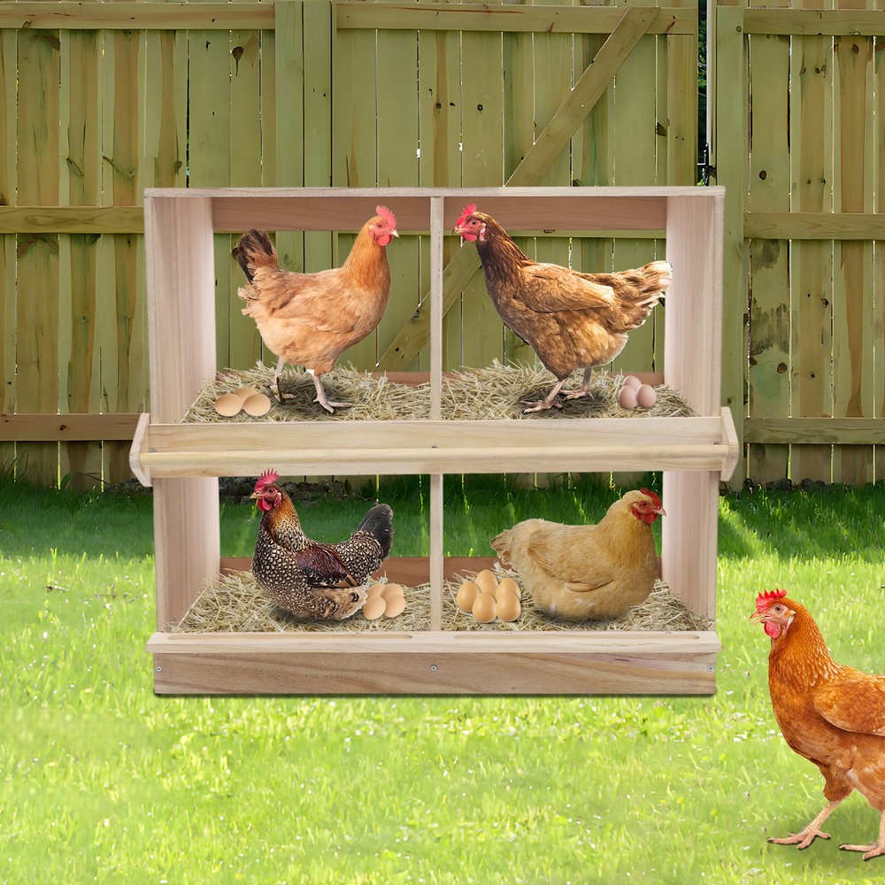 Chicken Nesting Box 4 Compartment Wooden Nesting Boxes for Chickens with Perches