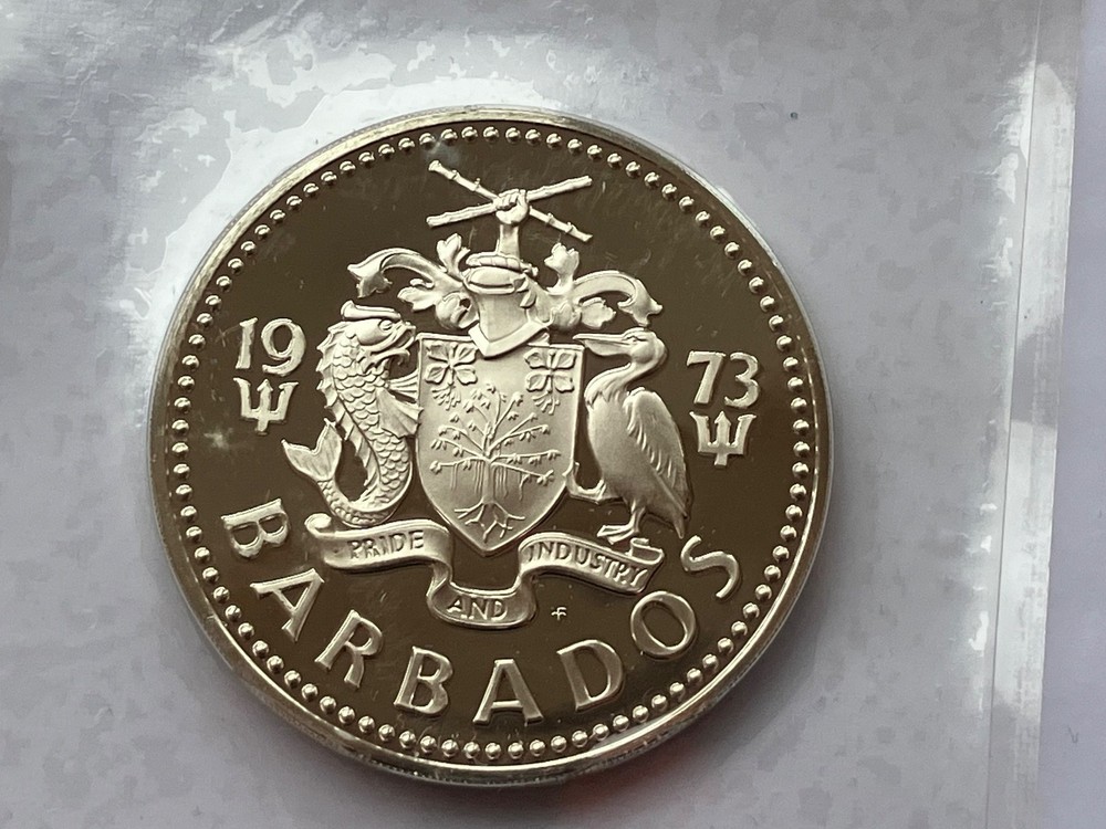 1973 BARBADOS SILVER PROOF $5 Five 5 Dollar Coin