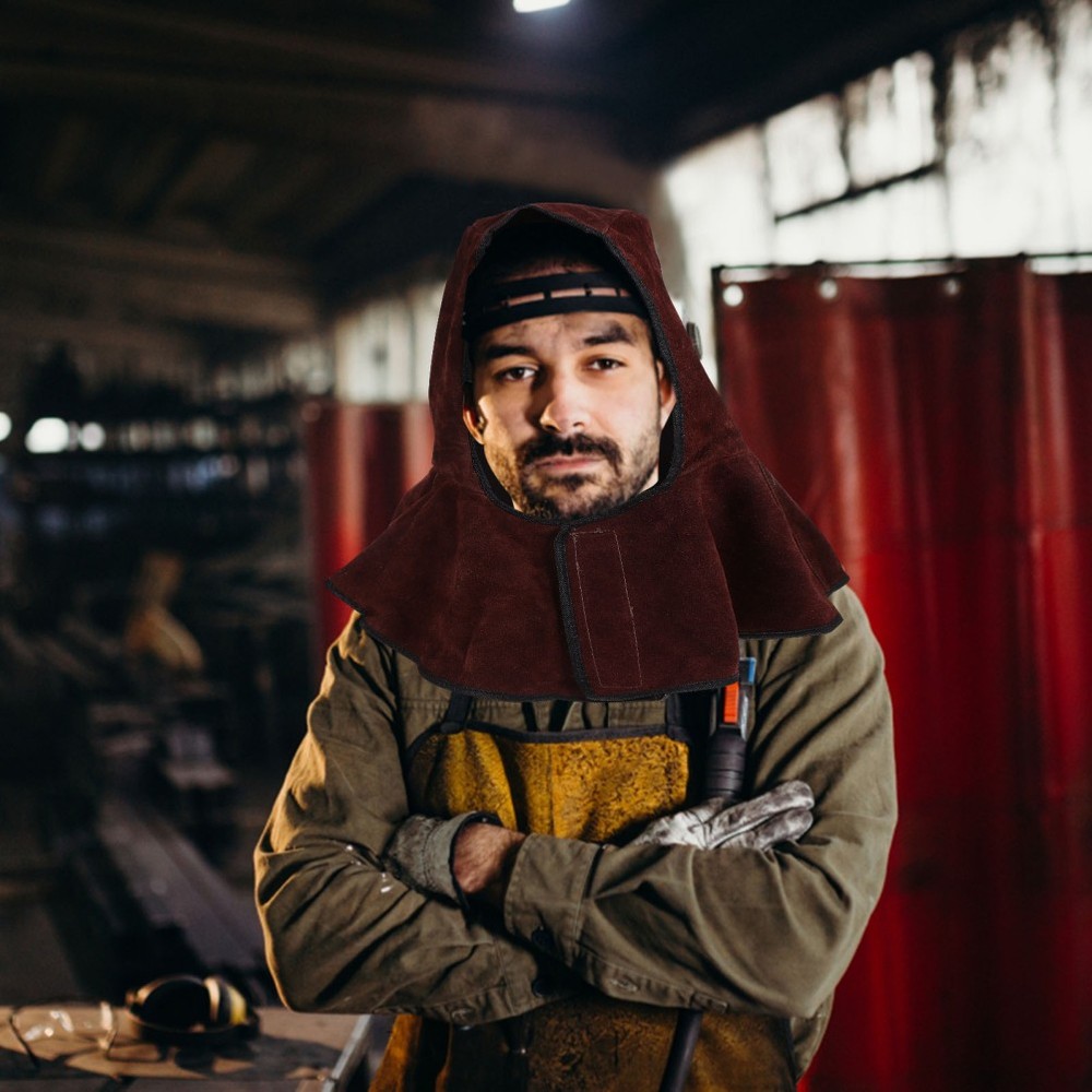 Cowhide Welding Hood Protective Caps With Neck Shoulder Drape