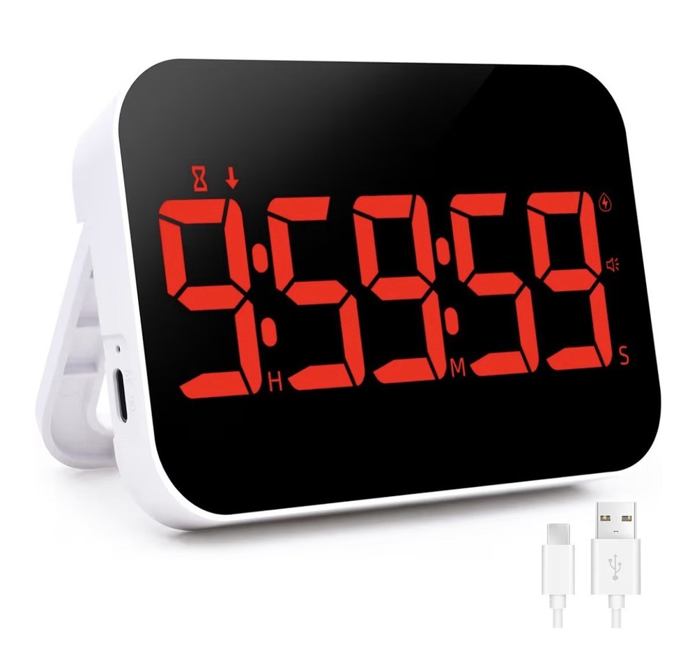 Kitchen Digital RED Timer, Count Down Up, Rechargeable, Vibration Mode