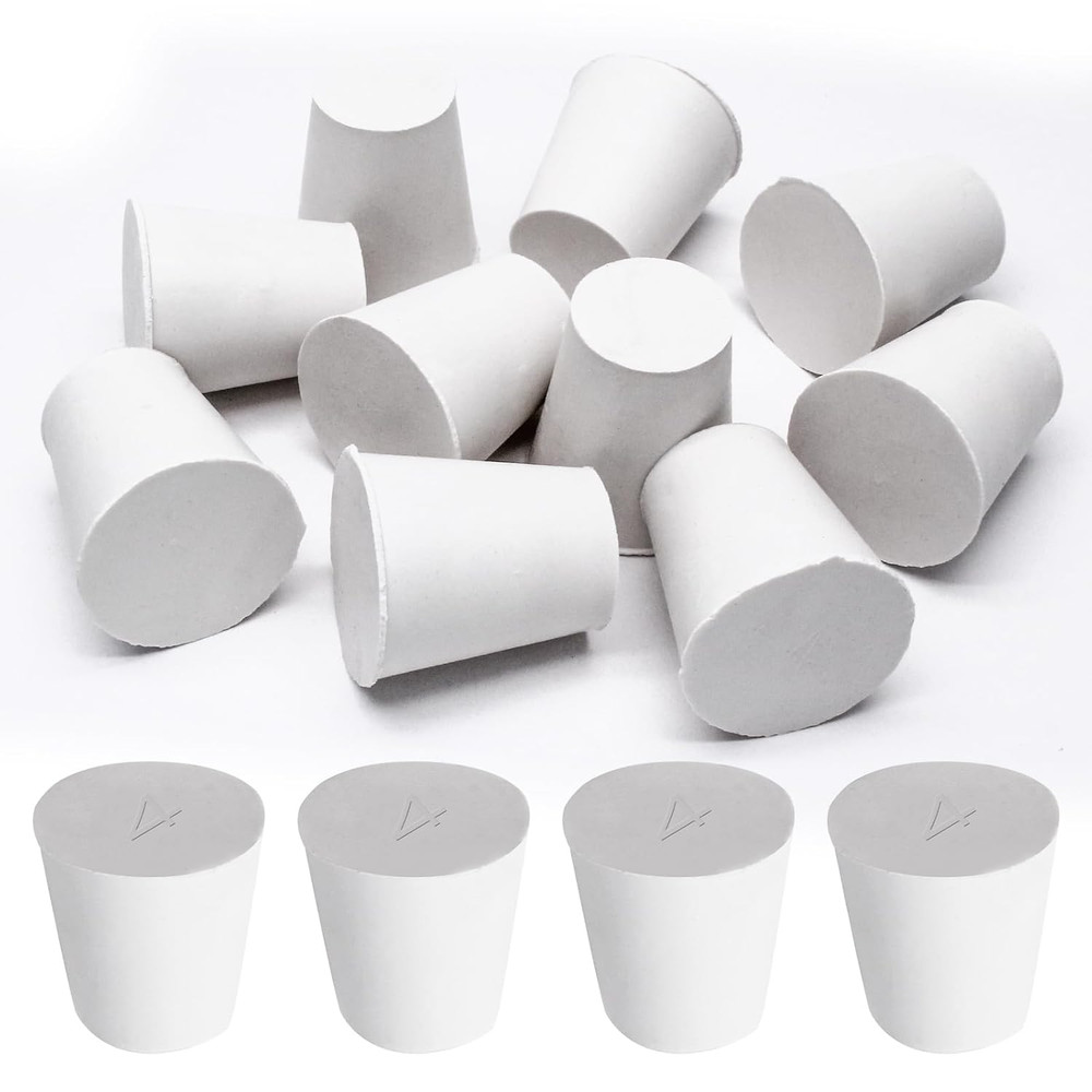 10 Pcs White Solid Rubber Stoppers 4# Tapered Lab Rubber Plugs for Sealing, 26Mm