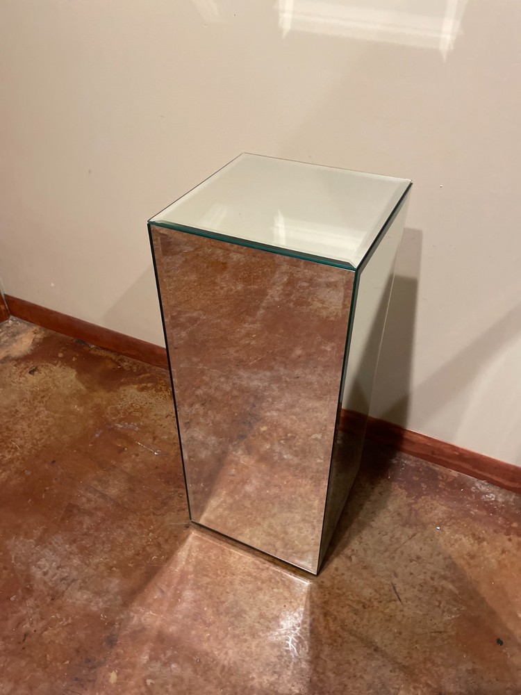 Postmodern Mirrored Pedestal Side Table (One available)