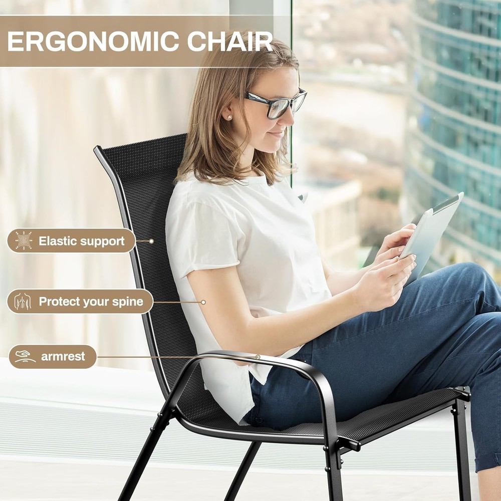 Outdoor Patio Dining Set with 4 Stackable Textilene Chairs and Square Table